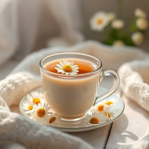 A cup of chamomile tea, often used as a natural sleep aid.