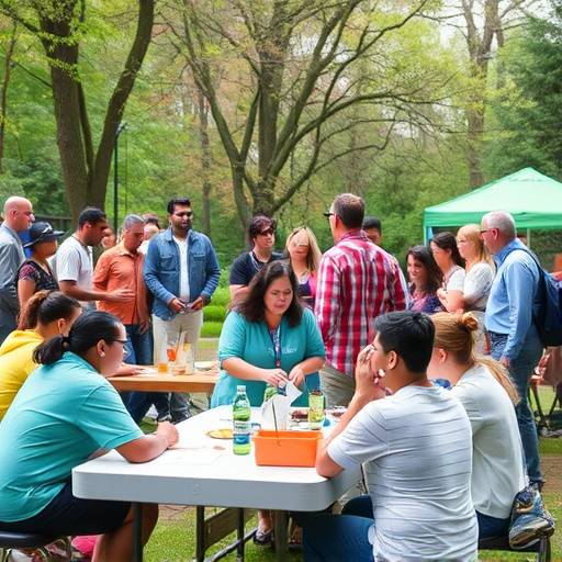 A diverse group of people participating in a community health event outdoors, emphasizing the importance of accessible healthcare and health education for all Torontonians.