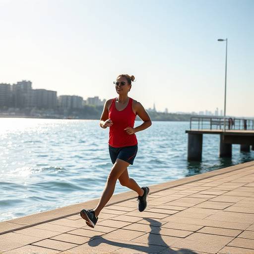 A person jogging along a waterfront path
